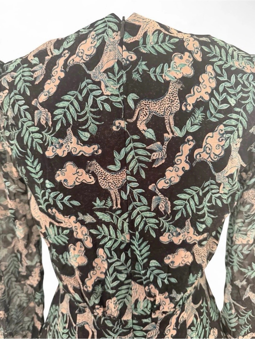 S A L O N I Animal Print Midi Dress in Black & Green Size 2 Like New - Picture 6 of 8